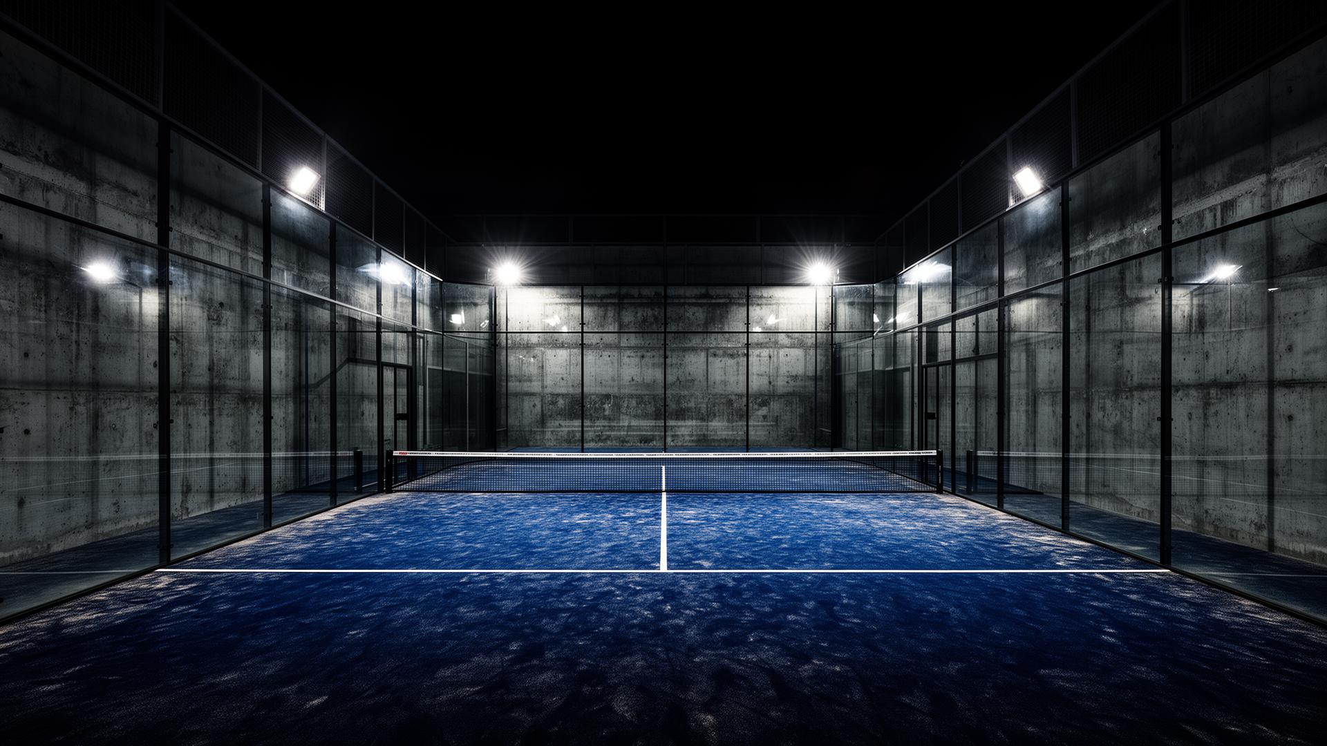 Quadra de padel iluminada à noite